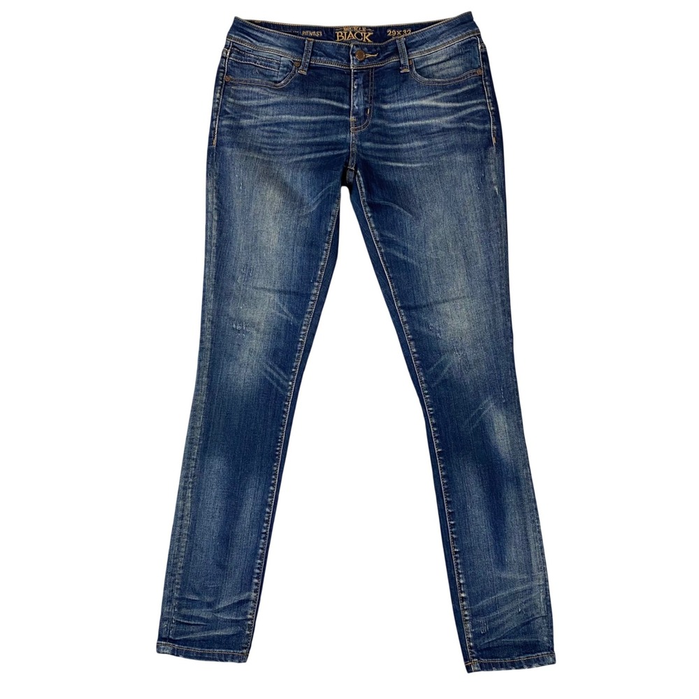 Buckle Black Fit No 53 Whiskered Skinny Jeans Womens 29 Dark Wash Blue